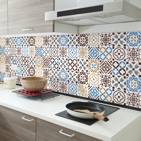 Sticker Mural Carrelage adhésif Cuisine Salle de Bain - 24 STICKERS CARREAUX DE CIMENT AZULEJOS BELLA - 24stickers15x15cm (1/5)