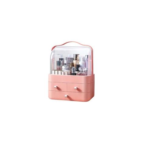 Boîte de rangement cosmétique rose - avec poignée de transport, idéale pour les comptoirs de salle de bain et les coiffeuses. (1/3)
