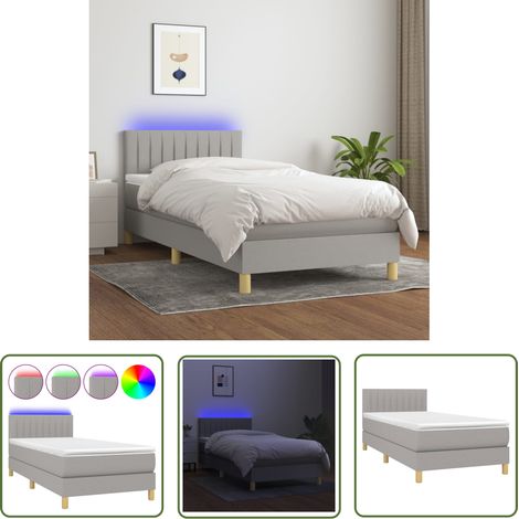 The Living Store Boxspringbett mit Matratze & LED Hellgrau 90x190 cm Stoff - Boxspringbett - Doppelbett - Schlafsofa - Lattenrost - Bettauflage (1/5)