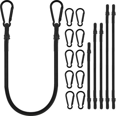 6 Pièces Tendeurs Elastique avec Mousqueton, 60CM/100CM/150CM Robuste Tendeur Elastique, Tendeur en Caoutchouc avec Mousqueton pour Camping, Tente, Jardin, Bâches, Bagages, Vélo, Voitur et Motos (1/5)
