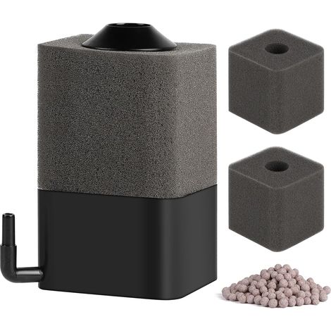 BEBUSINGOTO 10x6x6cm Aquarium-Schwammfilter mit 2 Ersatzschwämmen und Keramikkugeln, für Aquarien von 15-150 Litern, zur Sauerstoffanreicherung, Filtration und Bakterienkultur (1/5)