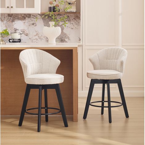 Sgabello da bar girevole con schienale e poggiapiedi, rivestimento in chenille beige (1/5)