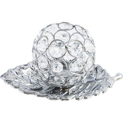 Metallkerzenständer mit blattförmigem Tablett Kristallkugelkerzenständer Dekorativer Kerzenständer (silber) (1/5)