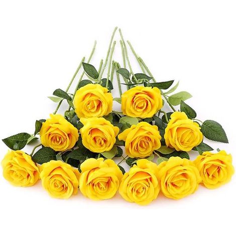 Rose artificiali con 12 steli, rose artificiali lunghe 45 cm con un solo stelo, fiori artificiali realistici per bouquet da sposa, decorazione da giardino, W (1/5)
