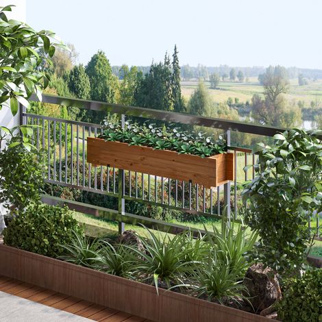 Fioriera rettangolare in legno per orto, da appendere con 2 ganci, 91 x 18 x 16,5 cm, marrone.
