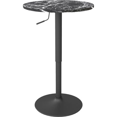 Bartisch Stehtisch Runder Esstisch für 2 Personen, Küchentisch mit Marmoroptik für Wohnzimmer, Esszimmer, kleine Räume, Schwarz, Ø60 x 68-93,5cm