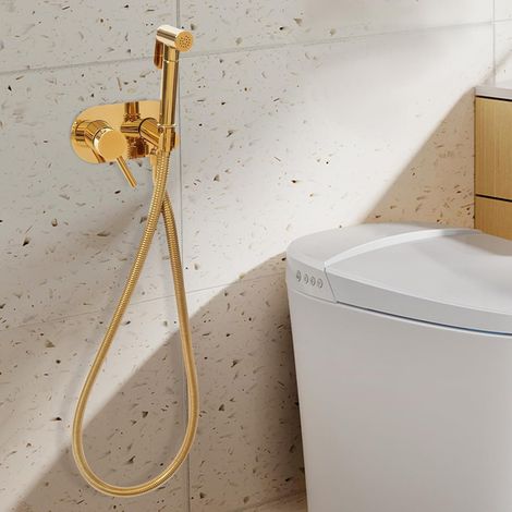Bidet Shower Head for Spray Gun with Strong Water Pressure 1.5m, Hot and Cold Water Hose for Bathroom Cleaning, Easy Wall Mounted (Gold) (1/5)