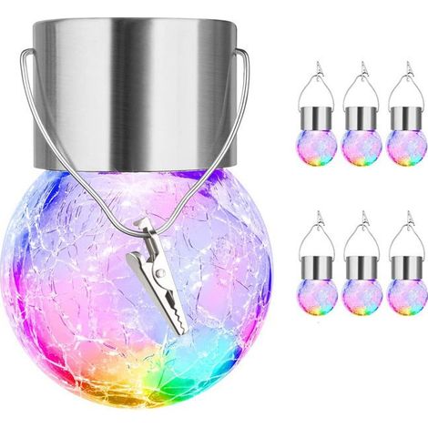 Lampe Suspendue Solaire Boule Verre Craquelé, LED Couleur Changeante, Étanche, Décoration Jardin Extérieur (1 Pièce) (1/5)