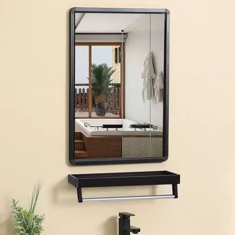 Black Nordic Toilet Bathroom Mirror with Shelf 40 cm W x 60 cm D