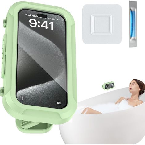 Support de téléphone de douche, étanche, support de téléphone de douche, support de téléphone résistant à l'eau, adhésif, réglable à 360 °, antidérapant, antibuée, pour salle de bain, maison (1/5)