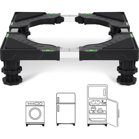 Support pour lave-linge, 4 pieds rembourrés et verrouillables, largeur réglable 40 à 62 cm, hauteur 10 à 12,5 cm, charge max 200 kg, compatible réfrigérateur et sèche-linge, noir (1/5)