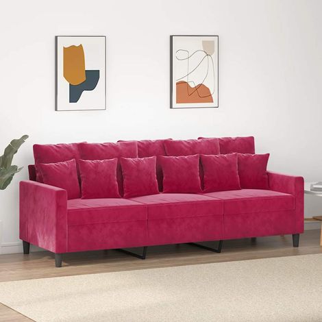 Sofá de 3 plazas de terciopelo rojo tinto 180 cm