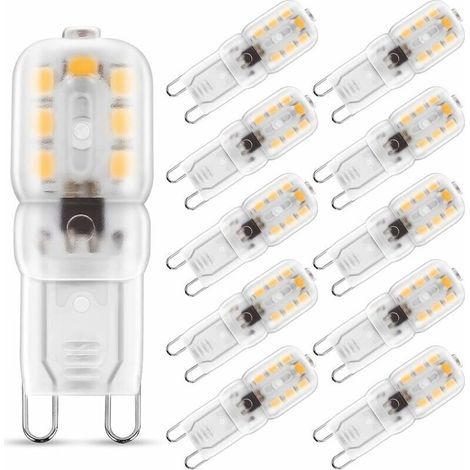 G9 2W LED Bulb Warm White 3000K, Equivalent to 25W Halogen Bulb, 230V AC 180lm, 360° Wide Beam, G9 Base, Pack of 10 [Energy Class A+]
