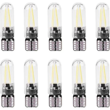 Lot de 10 ampoules LED 12V W5W T10 194 à filament COB en verre pour voiture, éclairage blanc, feux de jour et de coffre. (1/4)