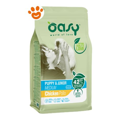 Oasy Dog Lifestage Puppy e Junior Medium Pollo  - Oasy Dog Lifestage Puppy e Junior Medium Pollo - Sacco Da 12 Kg
