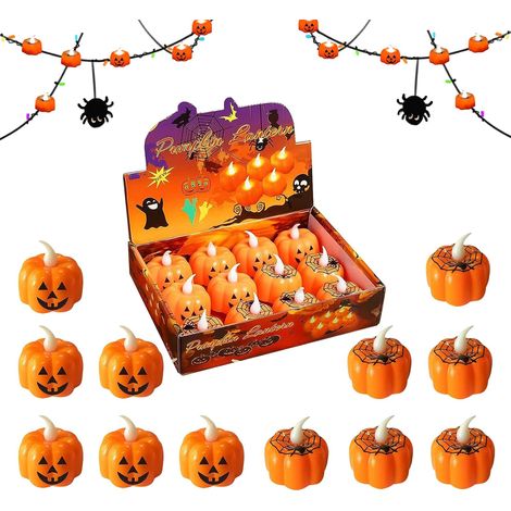 Candele LED Halloween Zucca 12 pezzi 45 x 45 mm Arancioni (1/5)