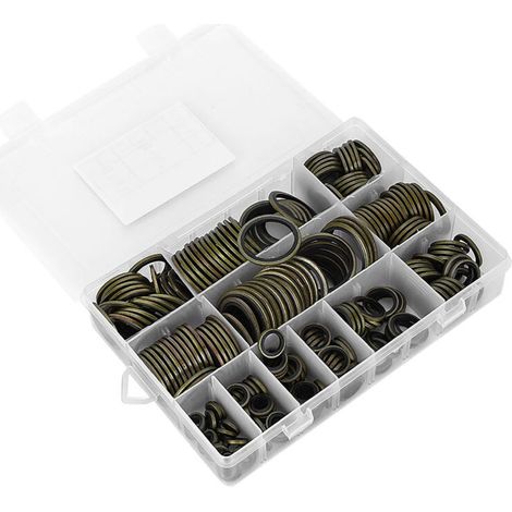 Satz mit 240 Gummi- und Metall-O-Ringen für Ablassschrauben, von 6 bis 30 mm.