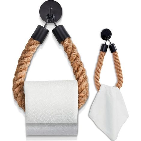 Door Paper Toilet Wall-mounted Adhesif, Bracket Paper Toilet Wall-mounted without Drilling, Door Roll Paper Toilet Industrial Deco Rope, Door Paper Toilet Black Derouleur Paper Toilet Wall-mounted (1/5)