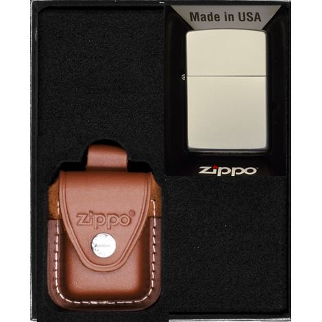ZIPPO Feuerzeug Satin Chrom Geschenkset Nr. 4