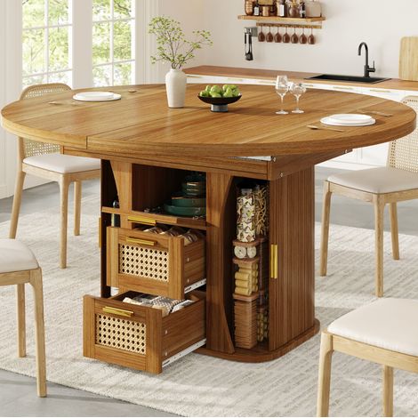Mesa de comedor extensible con almacenamiento, 118-158 cm, MDF, marrón OKMYHOME (1/5)