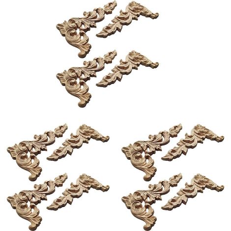 Set aus 12 unbemalten, geschnitzten Eckwandleuchten aus Holz zur Dekoration von Wohnmöbeln (A) (1/5)