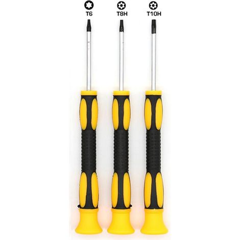 Lot de 4 tournevis Torx T6 T8 T10 pour Xbox One, Xbox 360, PS3, PS4 avec embout magnétique et poignée pivotante (jaune, acier inoxydable, 17,8 x 9,9 x 1,5 cm)