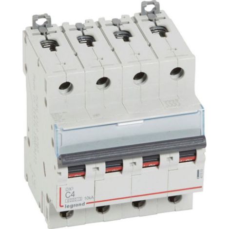 Disjoncteur DX³6000 10kA arrivée haute et départ bas à vis 4P 400V - 4A - courbe C - pour peigne HX³ traditionnel - LEGRAND