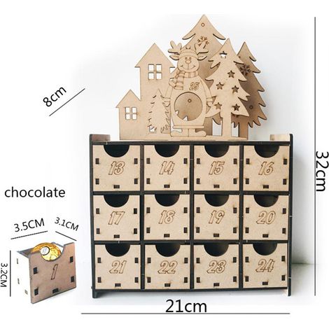 Adventskalender aus Holz mit 25 Schubladen, Countdown bis Weihnachten, zum Befüllen, Weihnachtsgeschenk für Kinder (1/3)