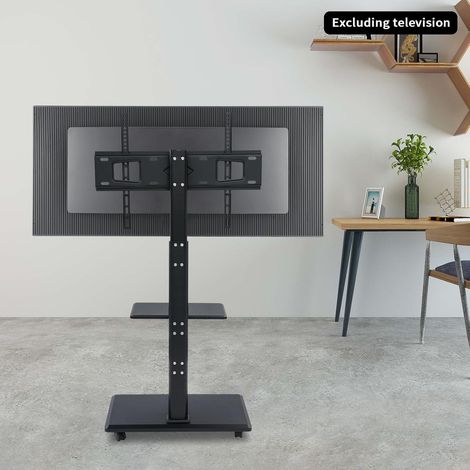 Mobile TV Stand on Wheels for 32-70 Inch LCD LED Flat Panel Plasma TVs, Corner TV Floor Stand with Shelf Height Adjustable TV Trolley up to 45 kg, Angle Adjustable 60°, Black (1/5)