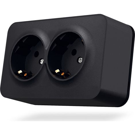 Enchufe doble de superficie Schuko IP20 negro mate Videx Binera (1/5)