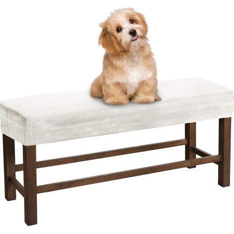 Thick, soft velvet dining bench cover - Washable, stretchable luxury bench cover - Dustproof bench cover for living room, kitchen, bedroom (white, L) (1/5)