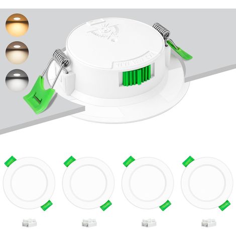 Lot de 4 Spots LED Encastrables 230V 6W, Découpe Ø55-68mm Spot LED Encastrable 3CCT 2700K/4000K/6000K, Ultra Plat 25mm IP44 Spots LED Plafond pour Salle de Bain Cuisine Salon, Blanc (1/5)