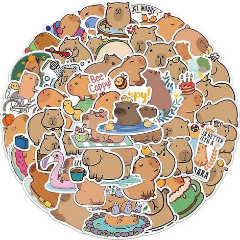 Autocollants Capybara, 50 pièces, autocollants en vinyle imperméables Funimost pour bouteille d'eau, ordinateur portable, album photo, téléphone, cadeaux pour fête d'enfants sur le thème des animaux ( (1/5)