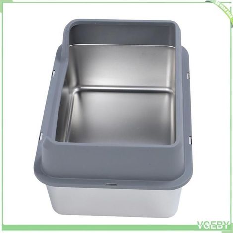 Fafeicy bac à litière pour chat à dessus ouvert Bac à litière pour chat en acier inoxydable, animalerie transport Noir Gris foncé (1/5)