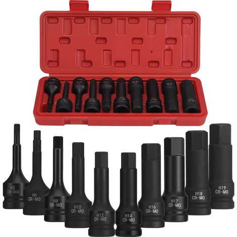 Jeu de 10 Douilles à Impact à HEX 1/2" H5-H19 Douille Allen à Choc (1/5)