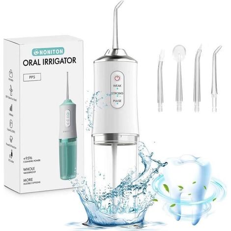 Jet Dentaire Hydropulseur Portable - Irrigateur Oral Professionnel pour Soins d'Hygiène Buccale- 3 Modes 4 Jets,Étanche IPX7 (1/4)