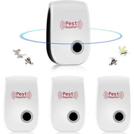 Ultraschall-Mäuse und Ratten, Ultraschall-Mäusegerät, Ultraschall-Mäuseabwehr für den Innenbereich, Abwehrgerät gegen Mäuse, Insekten, Mücken, Kakerlaken, Ratten, Spinnen, 4er-Pack (1/5)