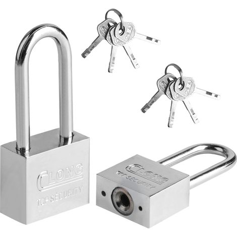 Lot de 2 cadenas à anse longue avec clés, cadenas robuste avec clés, cadenas à clé d'extérieur résistant aux intempéries pour abri de jardin, casier, clôture, garage, portail de jardin, valise (1/5)