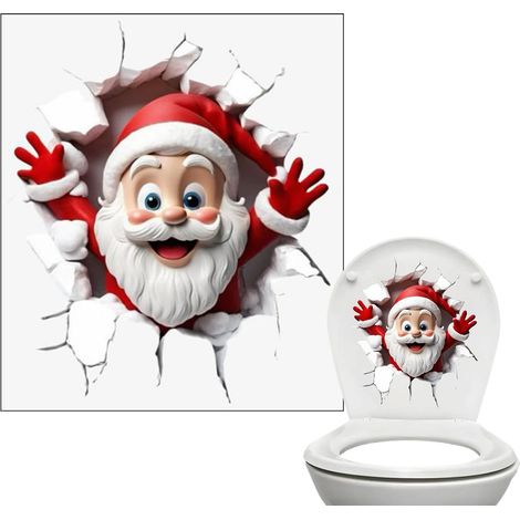 Adesivo natalizio per sedile del WC - Parete - design Babbo Natale che rompe  Adesivo natalizio in PVC impermeabile - divertente decorazione per il bagno di casa (1/5)