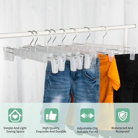 cintres translucides pour jupes et pantalons avec 2 pinces antidérapantes réglables pour suspendre les vêtements lot de 10 (1/3)