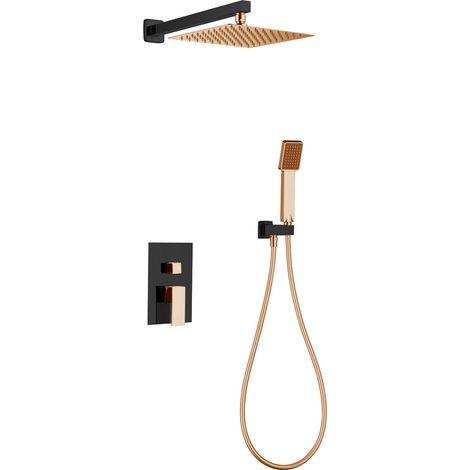 SKY BATH CED001/NGR DREAM Conjunto Ducha Monomando Empotrado Negro Mate Y Oro Rosa - ref: CED001/NGR