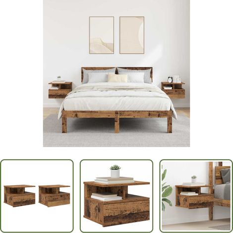Wandmontierter Nachttisch - Schwebender Nachttisch 2 pcs Altholz 40 x 31 x 28 cm (1/5)