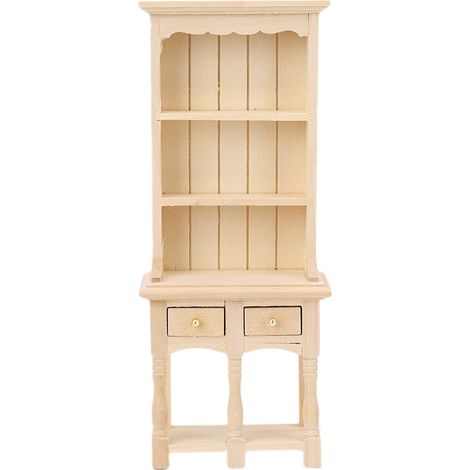 Étagère miniature 3 niveaux avec tiroirs pour maison de poupée 1:12, décoration étude, couleur bois (1/5)