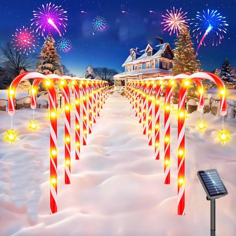 Guirlandes solaires de Noël en forme de canne à sucre, décorations de Noël extérieures, guirlandes solaires de Noël pour allées (18 pièces/ensemble) (1/5)
