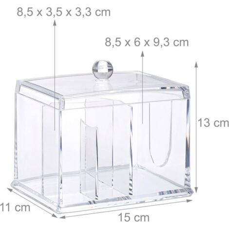 NALOOKAMIC  Distributeur tiges, grande boîte Coton, Rangement cosmétiques acrylique couvercle, transparent, 13 x 15 x 11 cm