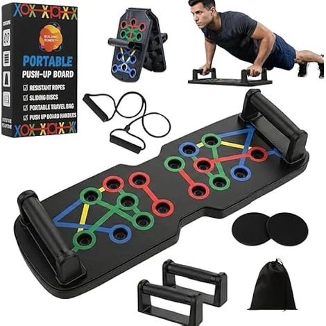 Push Up Board - 21-in-1 Home Workout Equipment - for Upper Body Training - Includes Handles Resistance Bands Sliding Discs Carry Bag - 330 lbs Capacity (1/3)