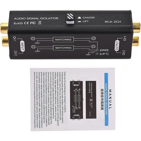 Isolateur de boucle de masse RCA portable à 2 canaux, éliminateur de ronflement professionnel, isolateur de bruit du signal audio (1/4)