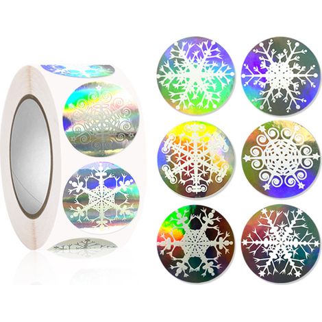 500 pegatinas holográficas de copos de nieve, pegatinas navideñas adhesivas, pegatinas redondas