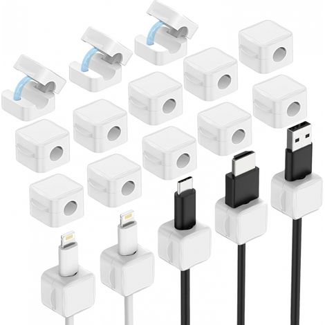 18Pcs Organisateur Câble Magnetique Auto-Adhésifs, Téléphone Adhésif Puissant Gestionnaire Câbles, Support Chargeur Fil Adhésif Fort (Blanc) (1/5)