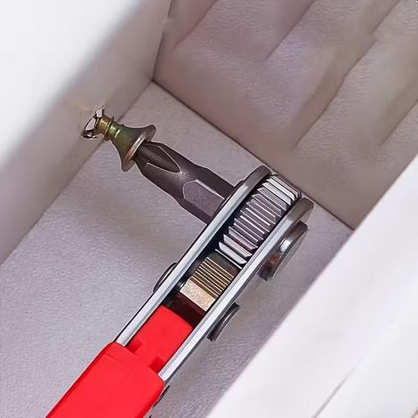 Destornillador de carraca de ángulo recto, 1 herramienta manual de acero para espacios reducidos – Interruptor de avance/retroceso, no motorizado, mango rojo para reparación de electrónica, automóvile